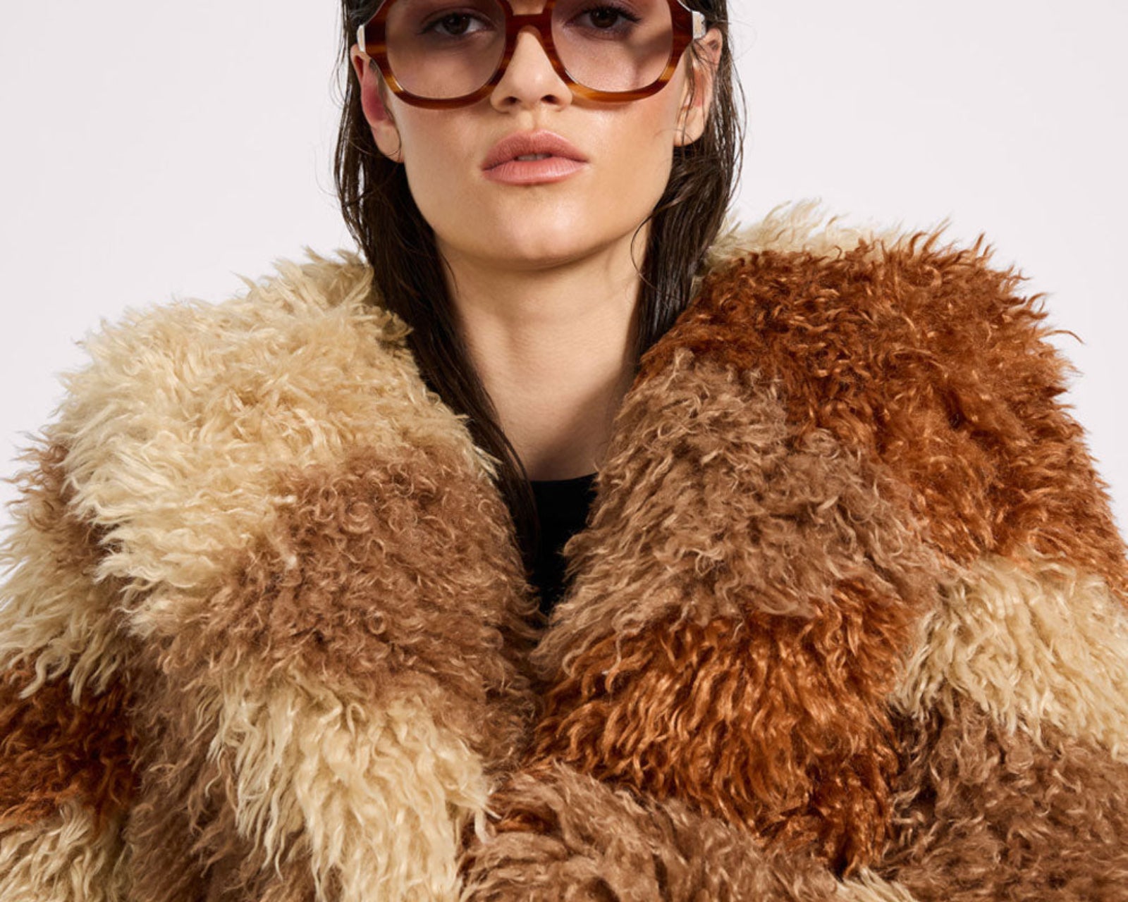 Mongolian Cropped Faux Fur Jacket - Tan