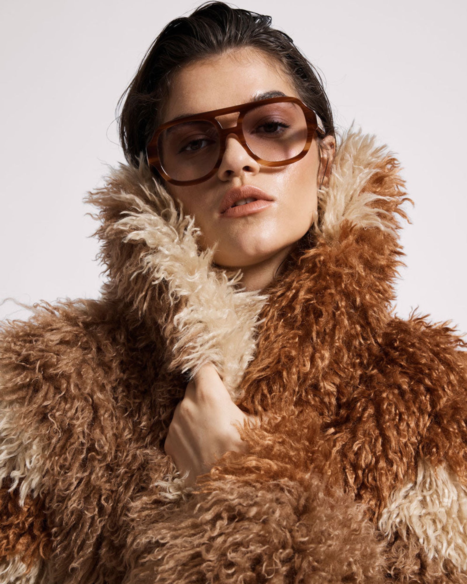Mongolian Cropped Faux Fur Jacket - Tan | One Teaspoon