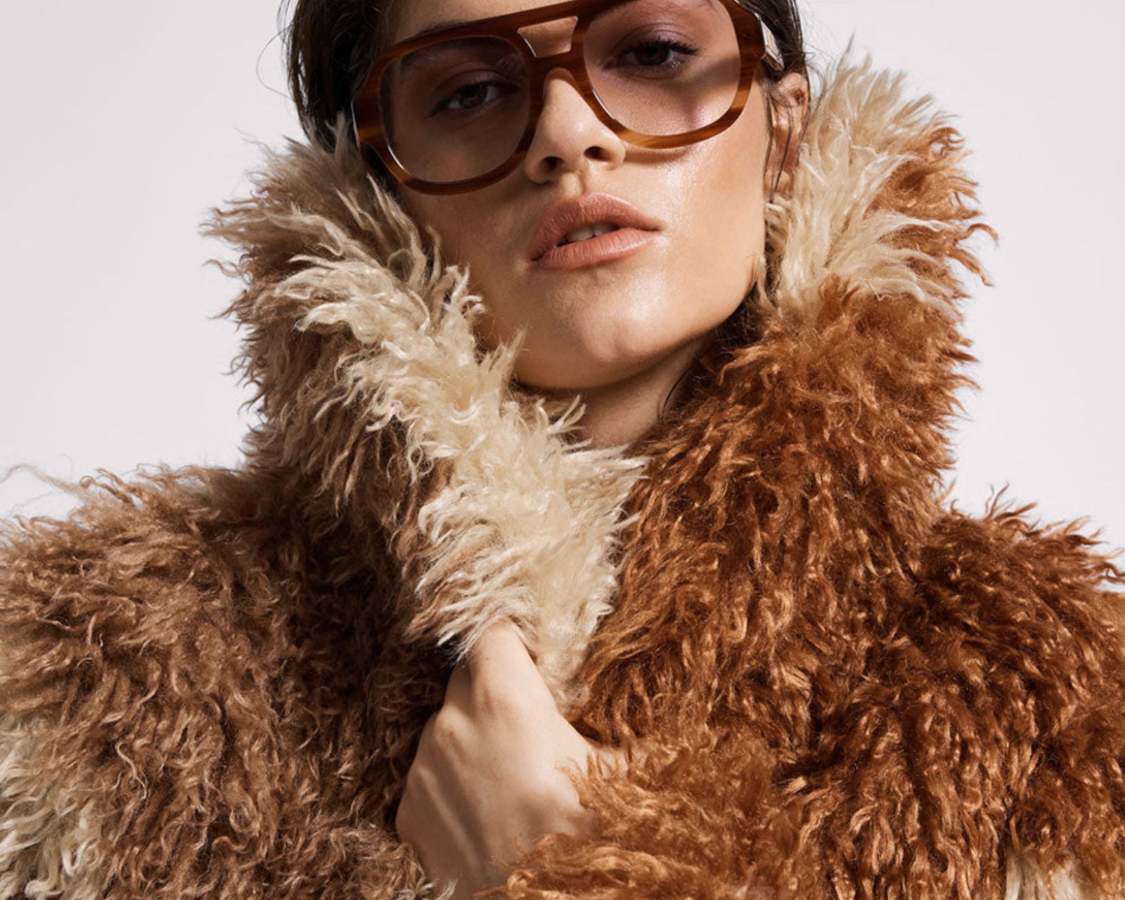 Mongolian Cropped Faux Fur Jacket - Tan