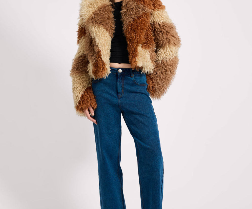 Mongolian Cropped Faux Fur Jacket Tan One Teaspoon