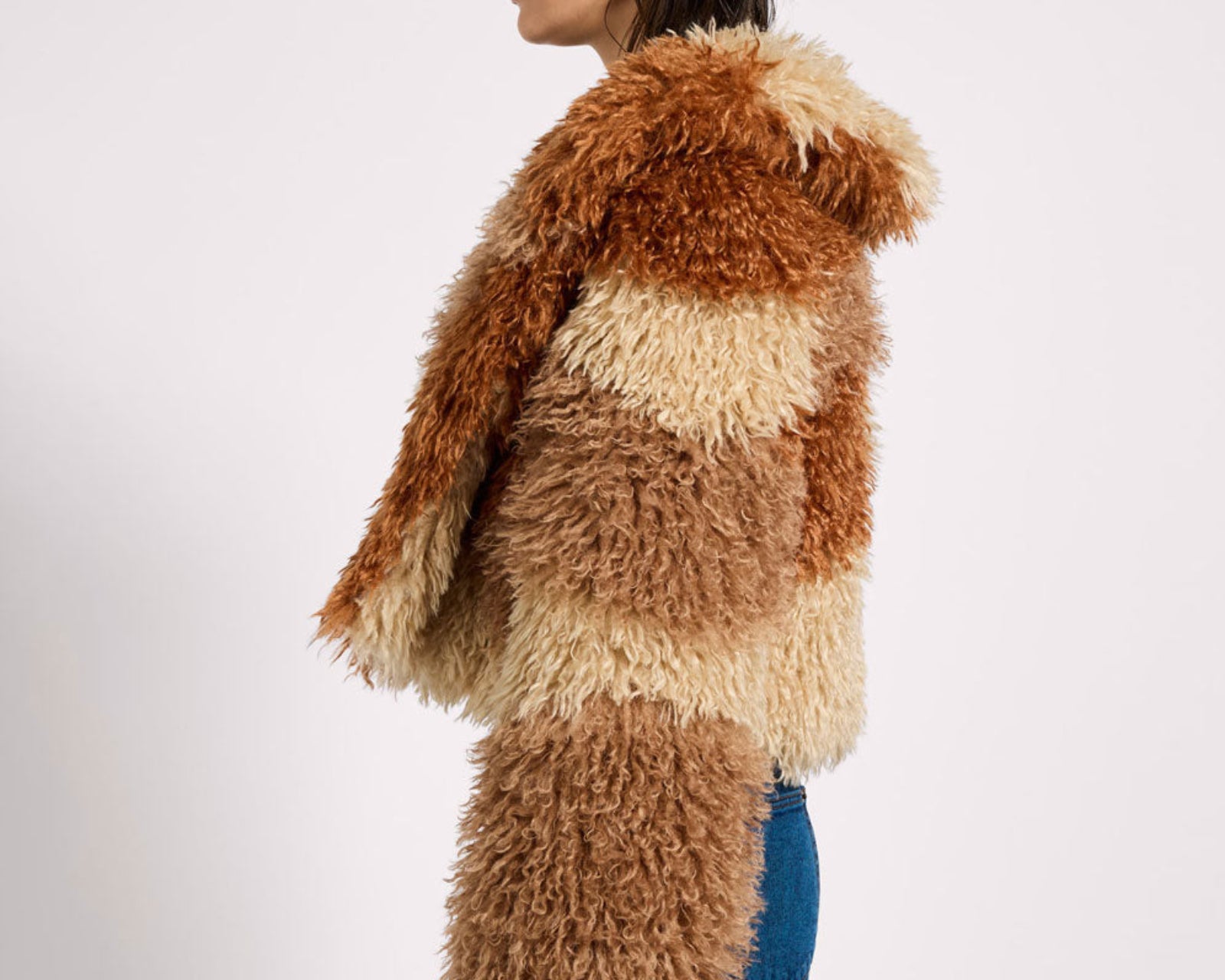 Mongolian Cropped Faux Fur Jacket - Tan