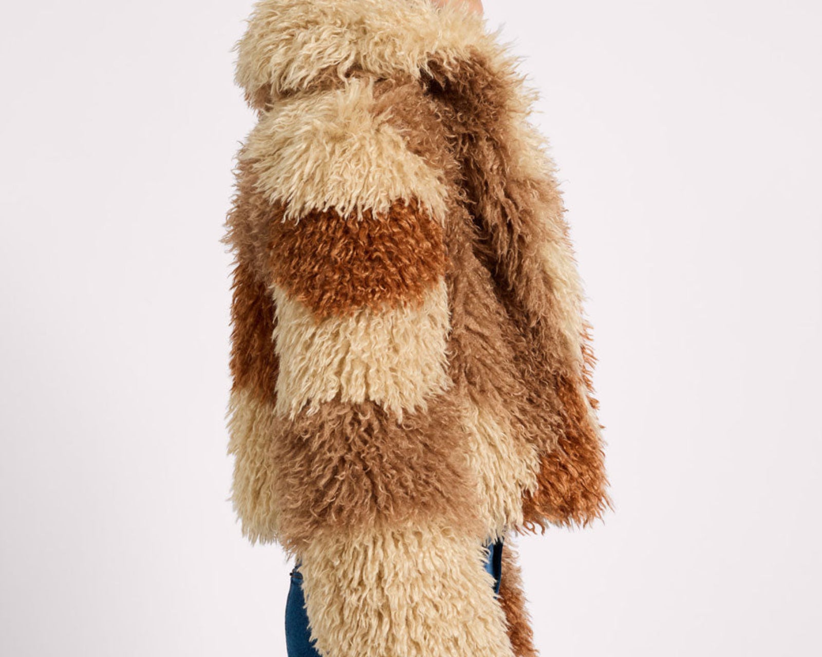Mongolian Cropped Faux Fur Jacket - Tan