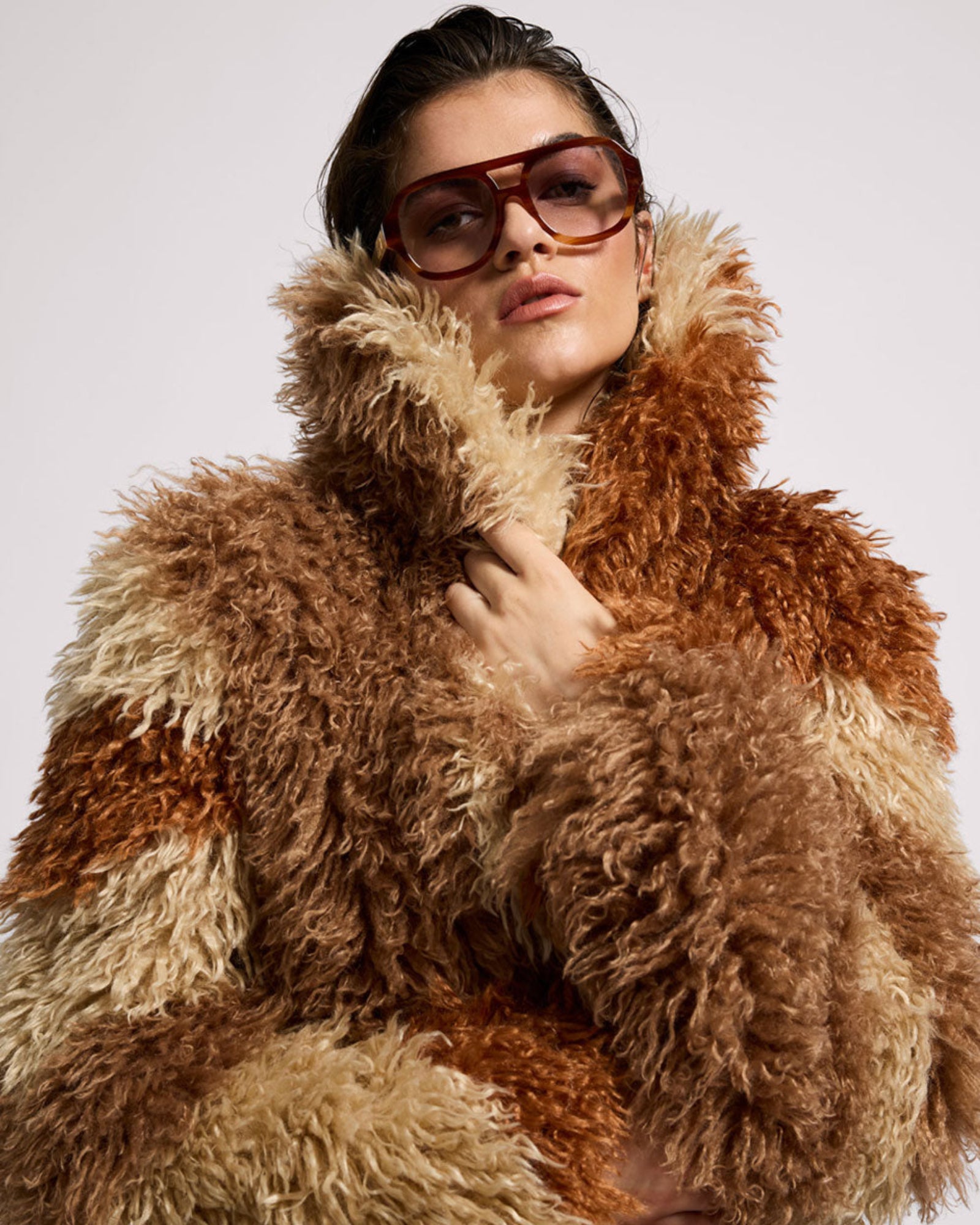 Mongolian Cropped Faux Fur Jacket - Tan | One Teaspoon