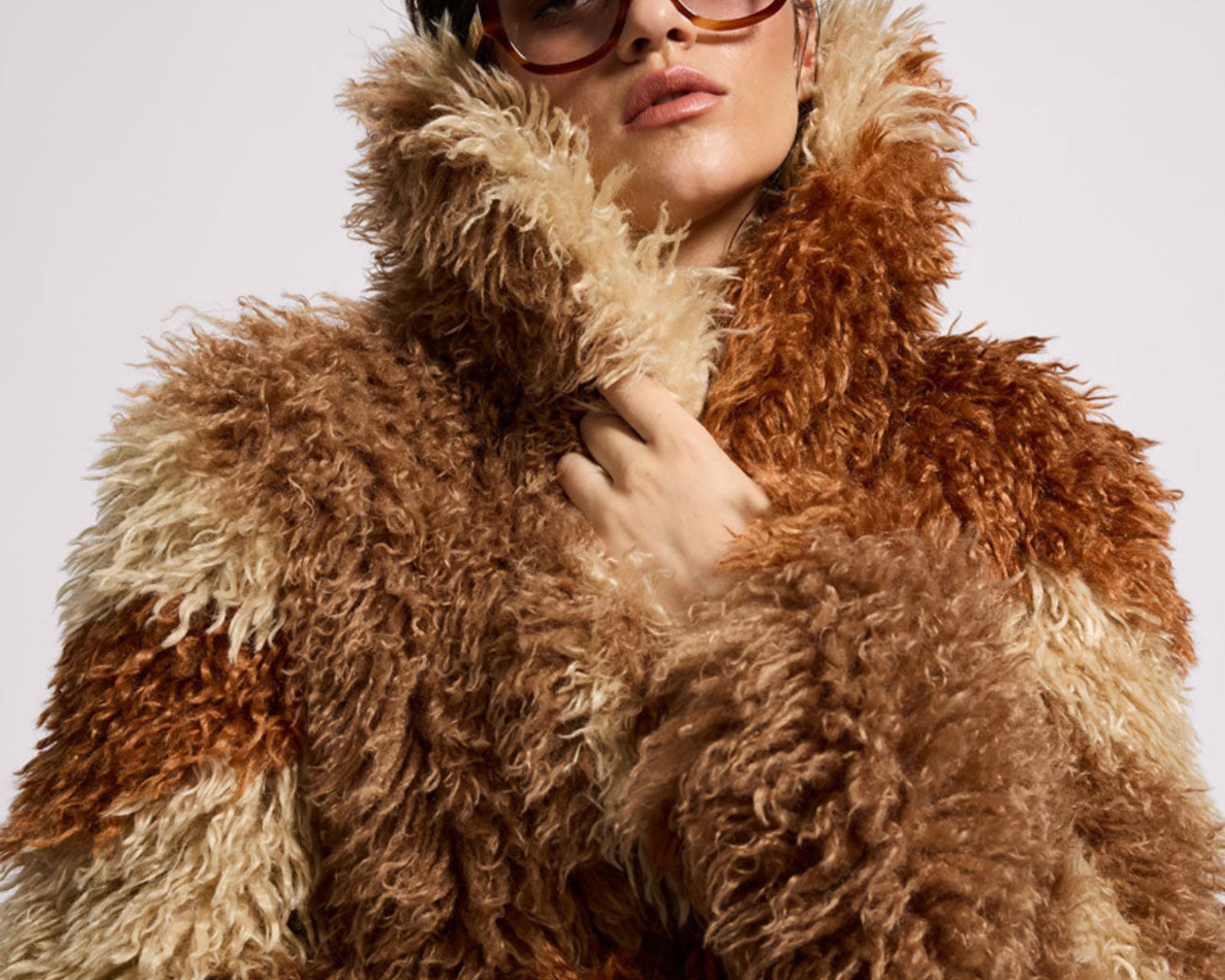 Mongolian Cropped Faux Fur Jacket - Tan
