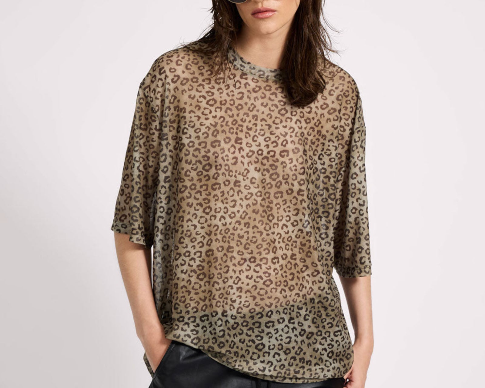 Mesh Oversized Kobe Tee - Khaki Cheetah Print