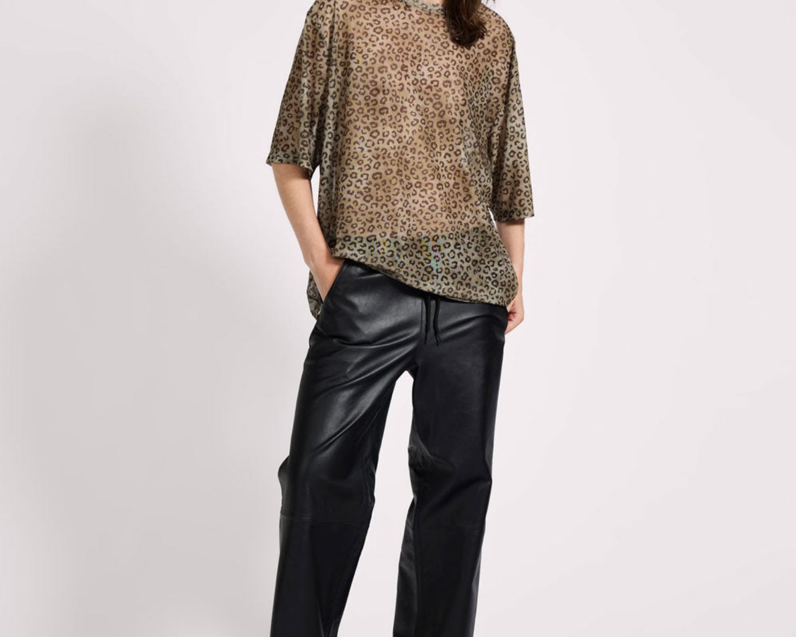 Mesh Oversized Kobe Tee - Khaki Cheetah Print