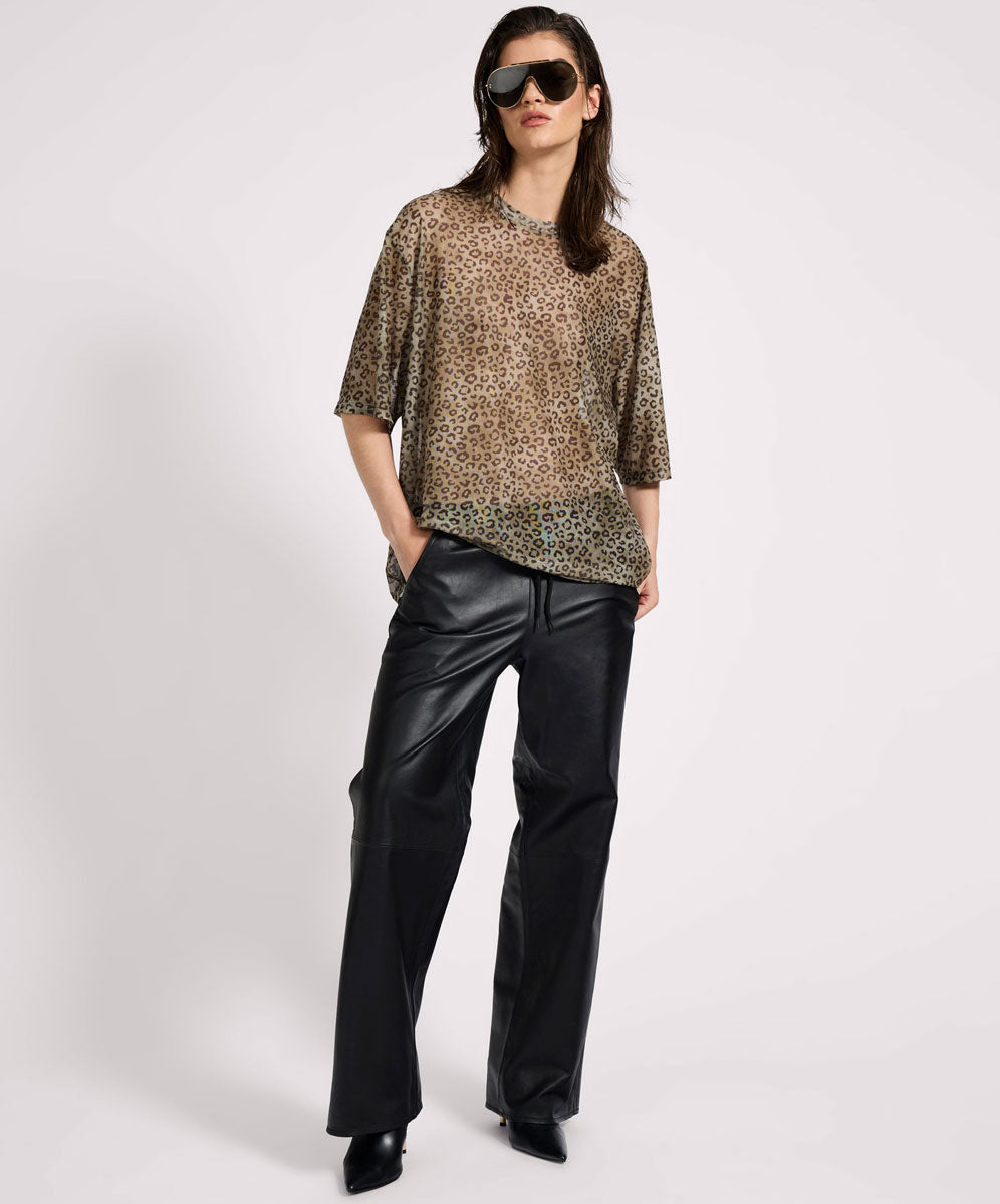  Mesh Striped Oversized Kobe Tee - Khaki Cheetah Print