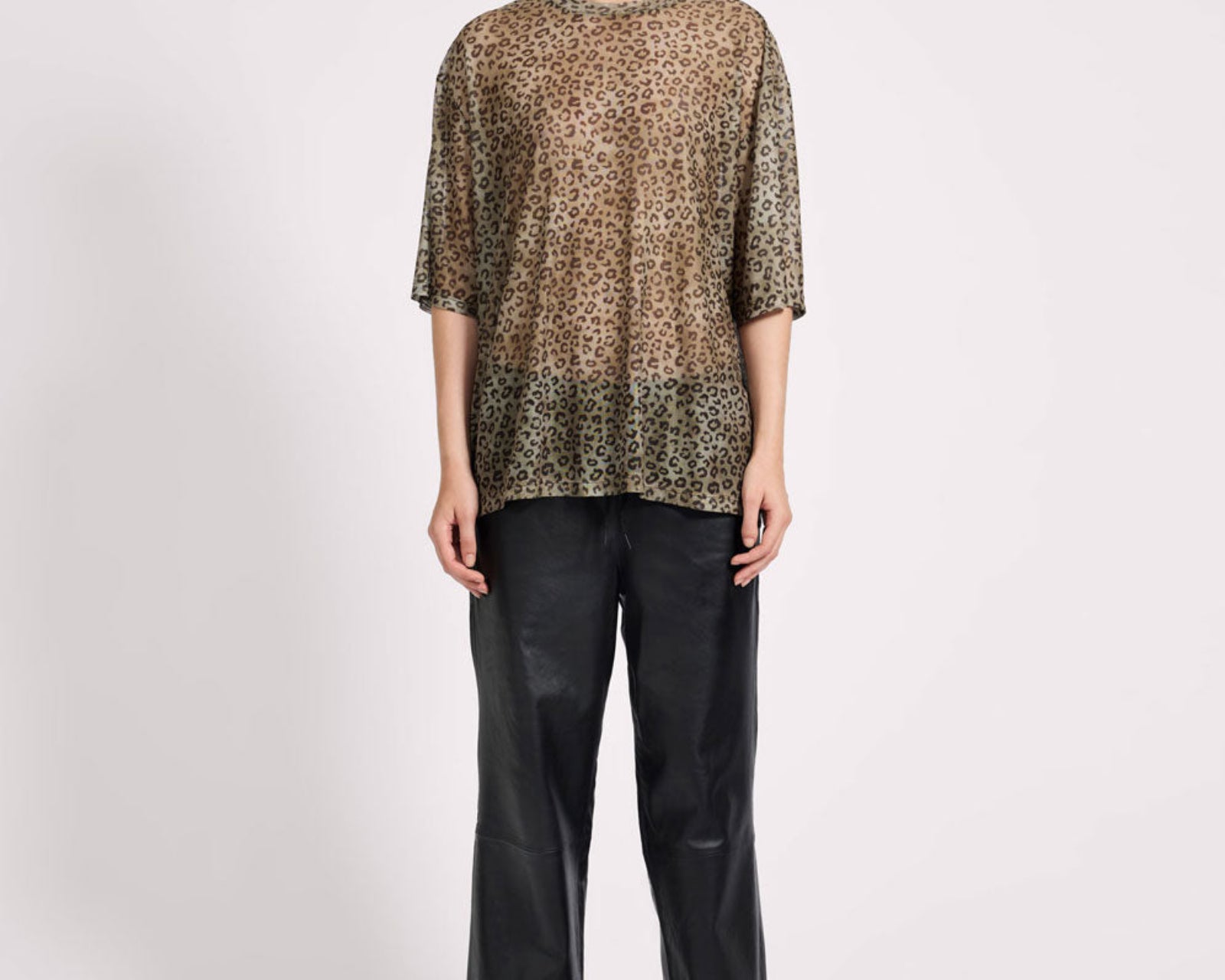 Mesh Oversized Kobe Tee - Khaki Cheetah Print