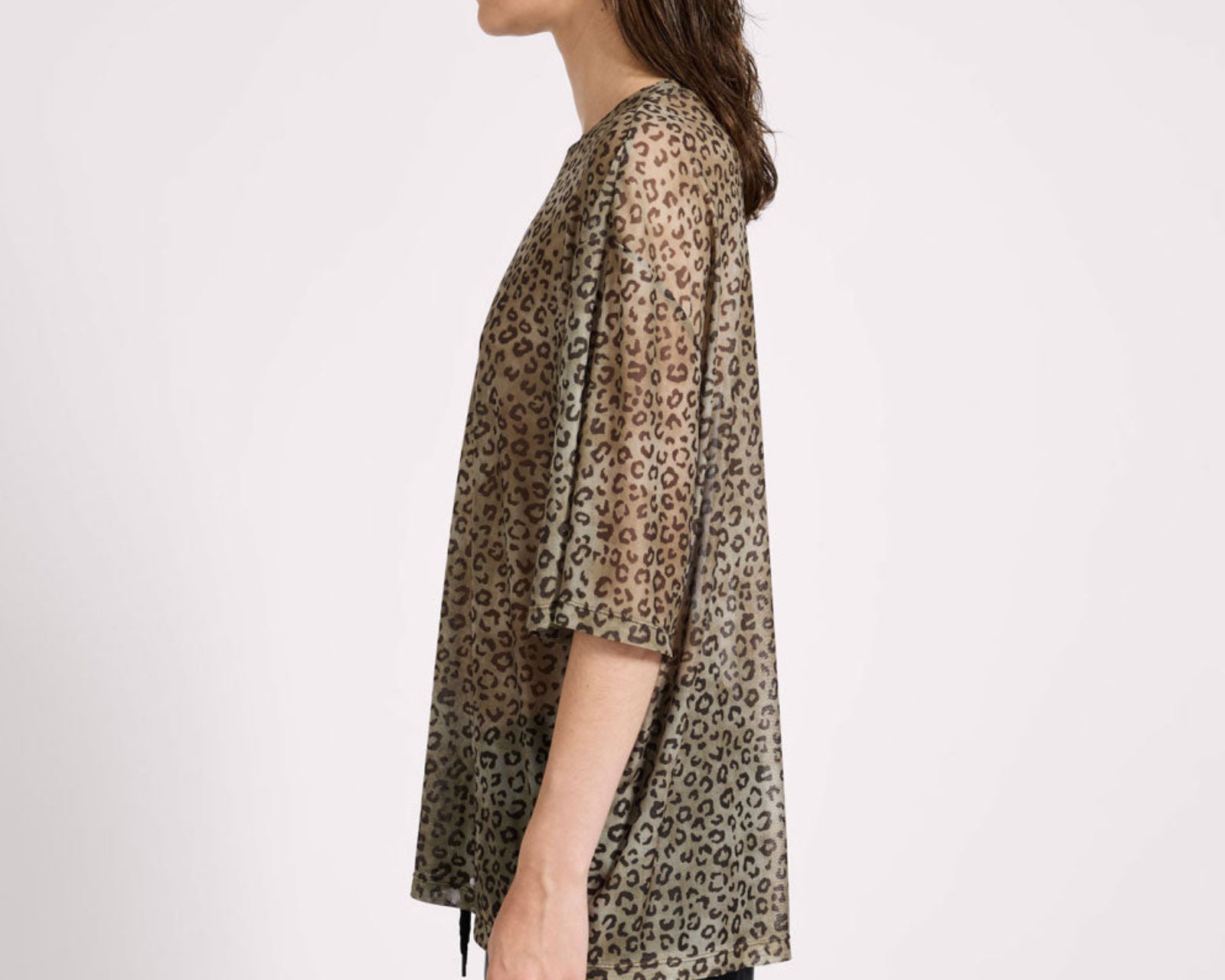 Mesh Oversized Kobe Tee - Khaki Cheetah Print