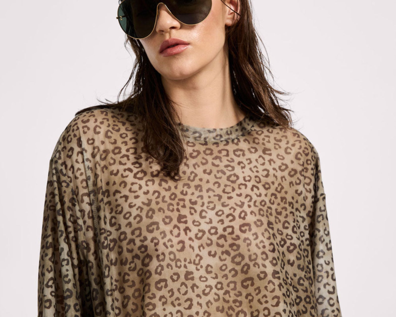 Mesh Oversized Kobe Tee - Khaki Cheetah Print