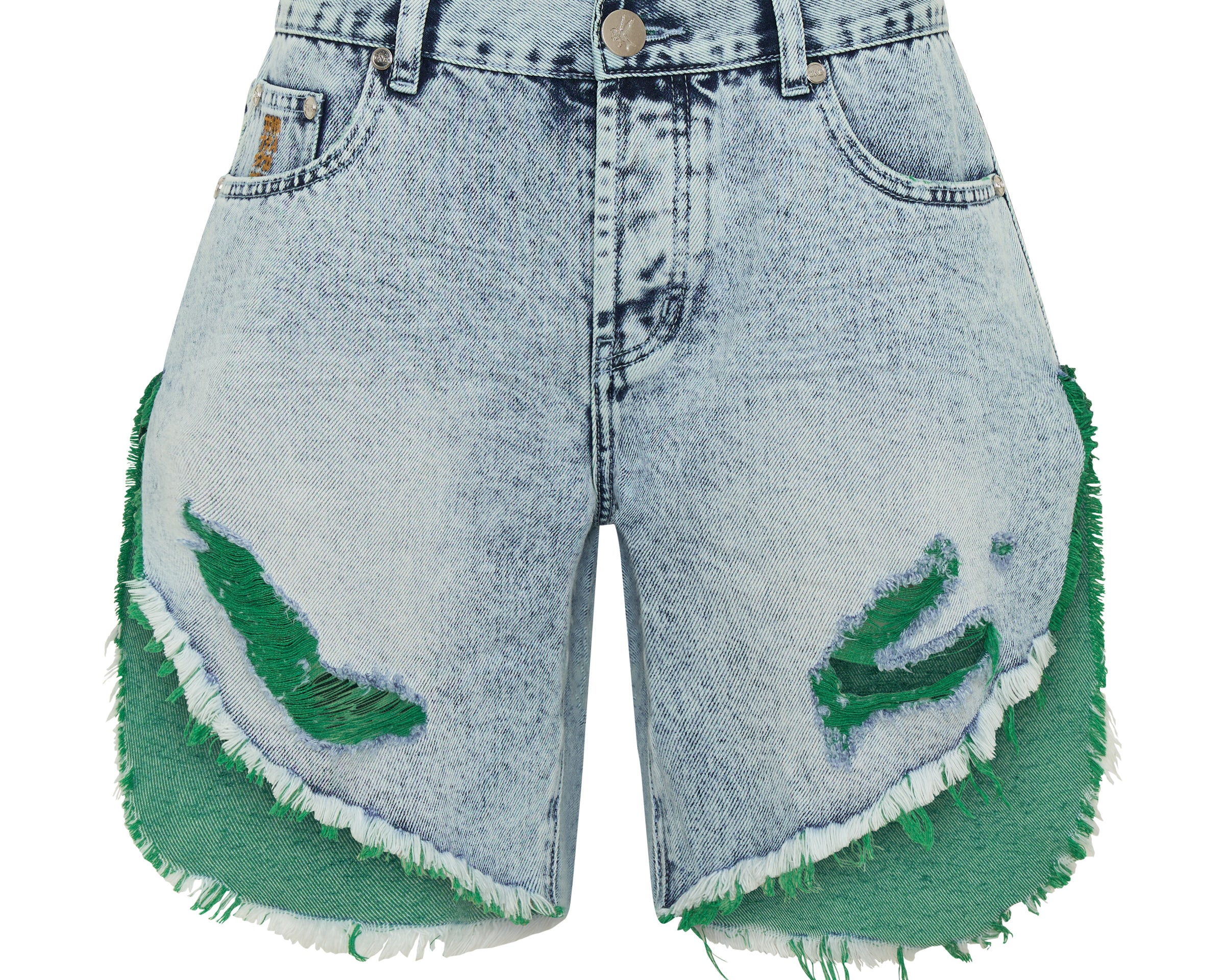 Frankies Low Waist Long Length Denim Shorts - Blue Fields