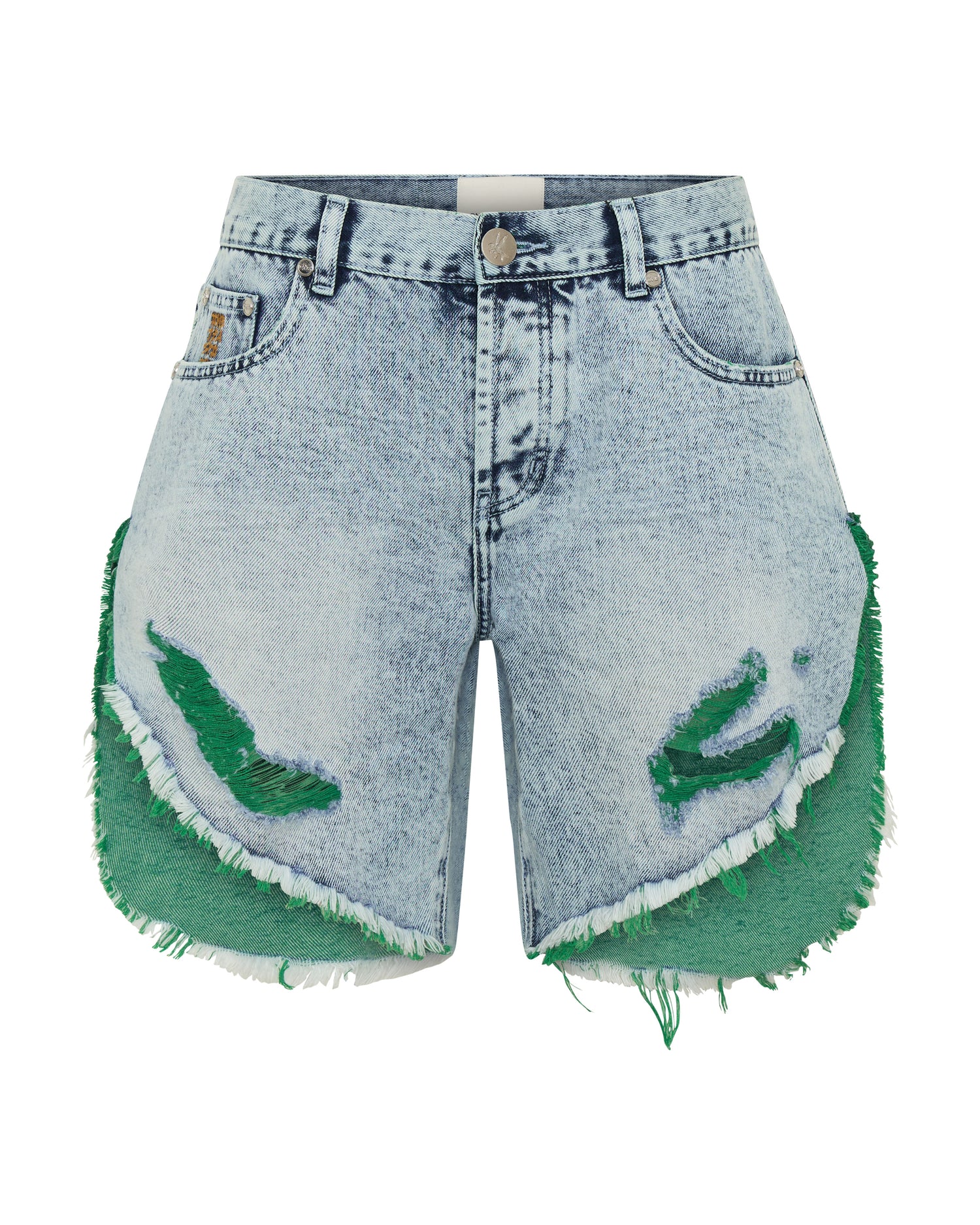 Frankies Low Waist Long Length Denim Shorts - Blue Fields