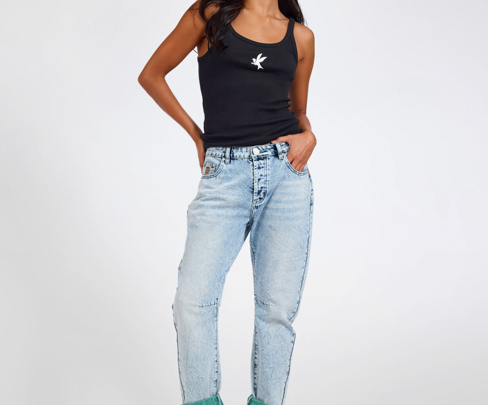 Saints Low Waist Boyfriend Denim Jeans - Blue Fields