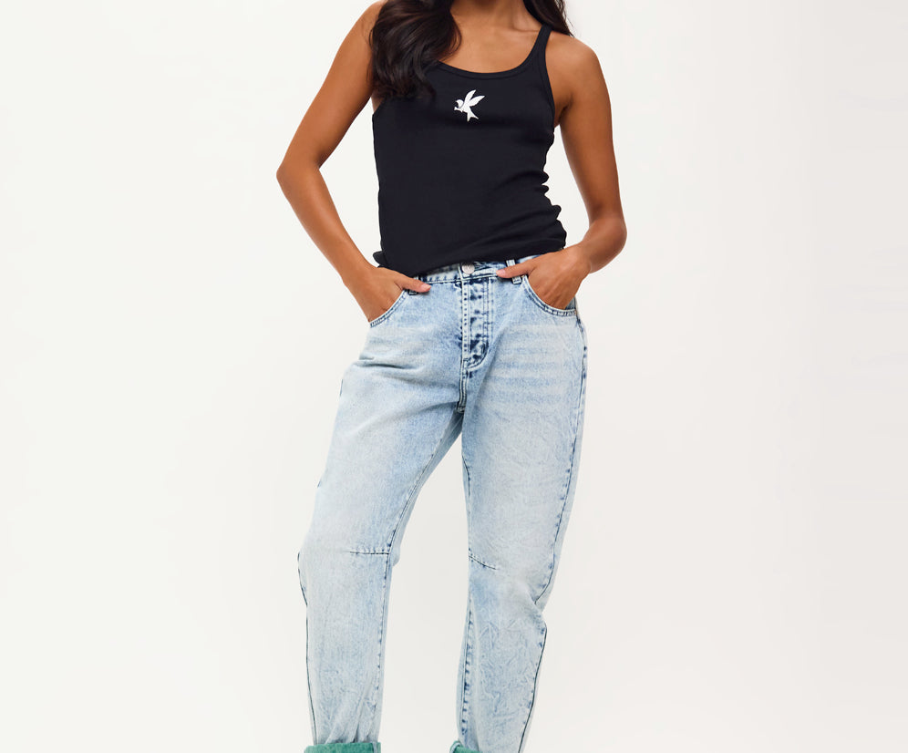 Saints Low Waist Boyfriend Denim Jeans - Blue Fields