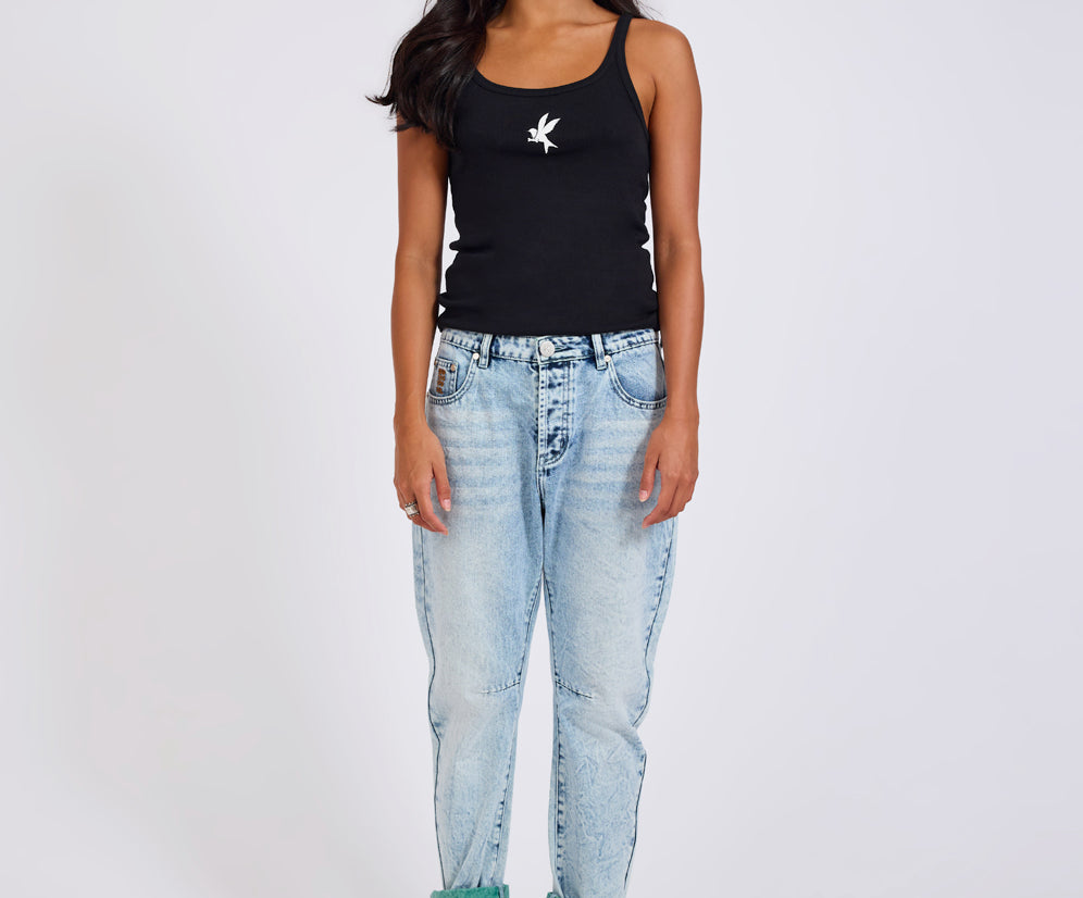 Saints Low Waist Boyfriend Denim Jeans - Blue Fields