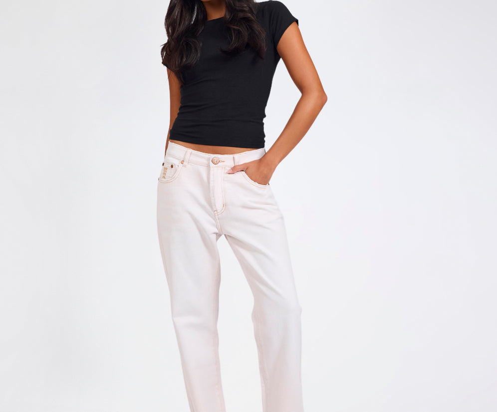 Austins Mid Waist Relaxed Straight Leg Jeans - Pink Tint