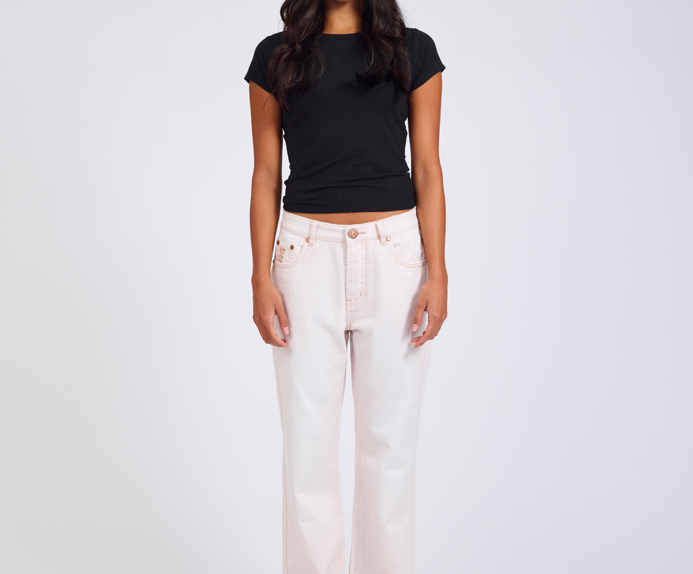 Austins Mid Waist Relaxed Straight Leg Jeans - Pink Tint