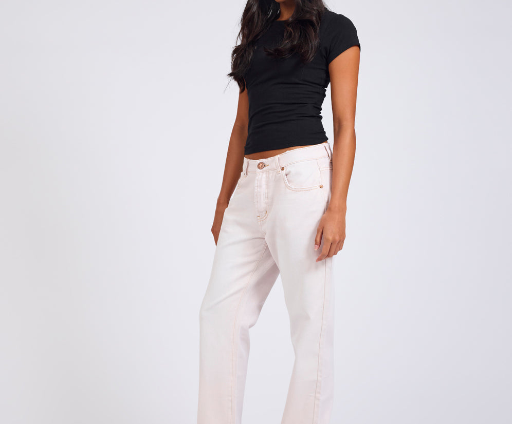 Austins Mid Waist Relaxed Straight Leg Jeans - Pink Tint