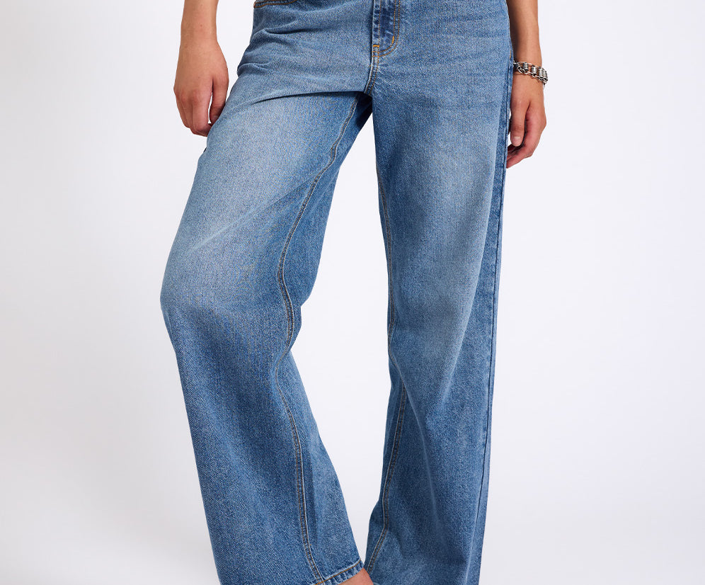 Jackson Mid Waist Wide Leg Denim Jeans - Hoodlum Blue