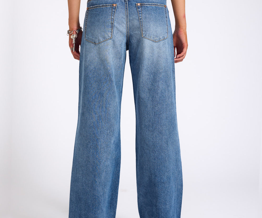Jackson Mid Waist Wide Leg Denim Jeans - Hoodlum Blue