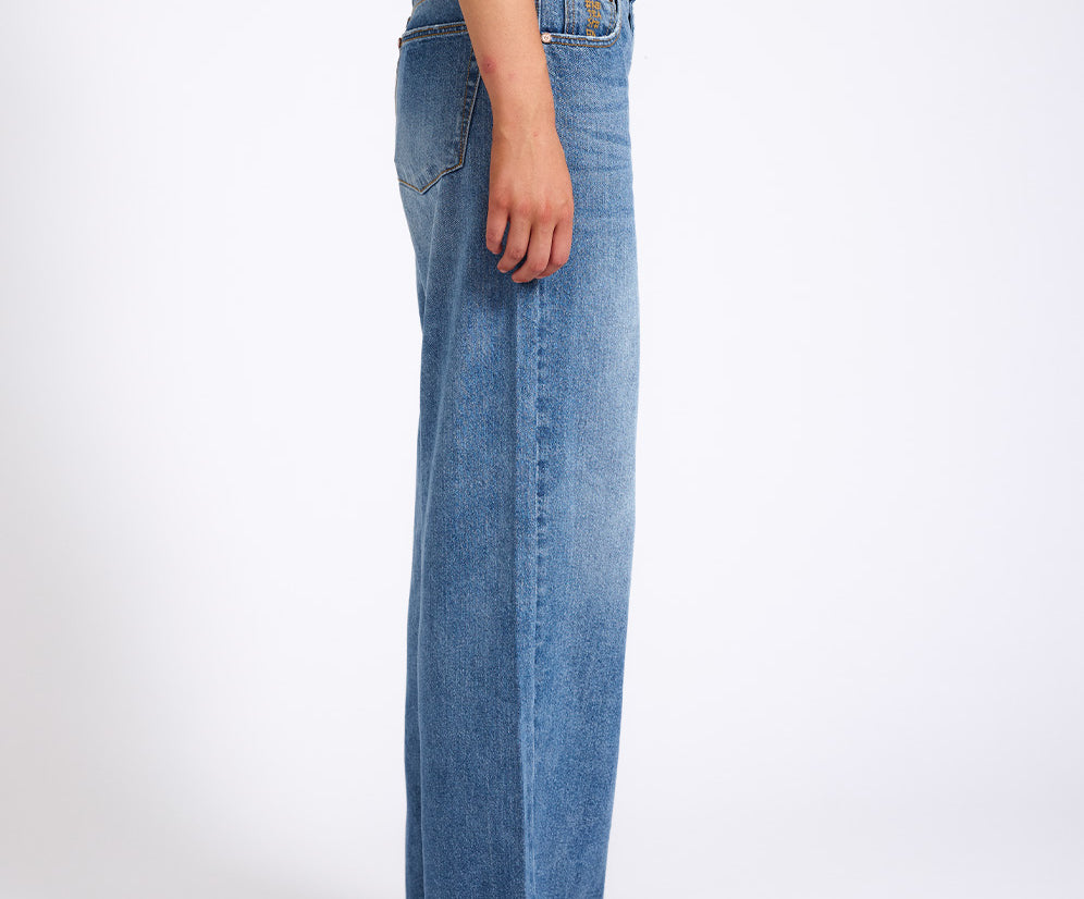 Jackson Mid Waist Wide Leg Denim Jeans - Hoodlum Blue