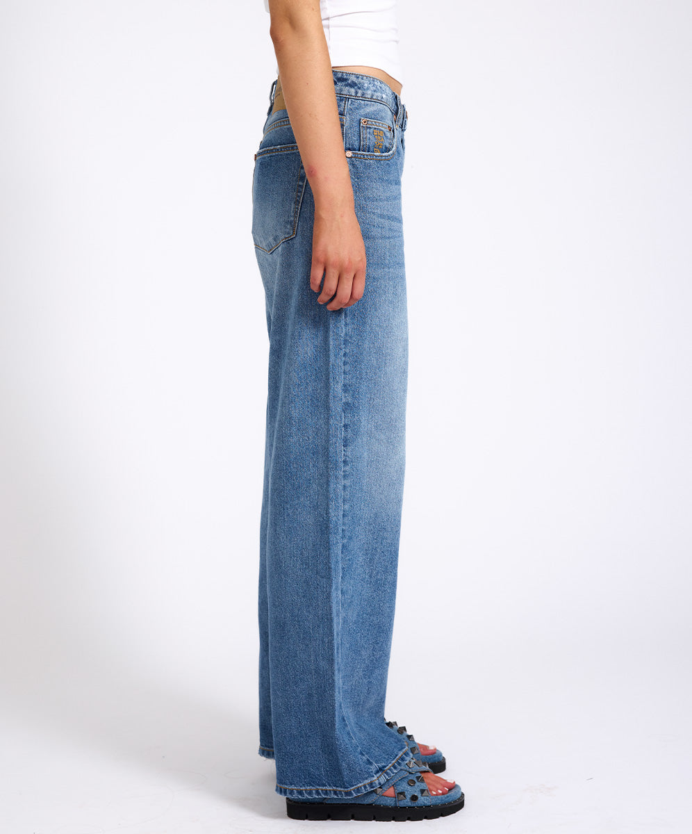 Jackson Mid Waist Wide Leg Denim Jeans - Hoodlum Blue