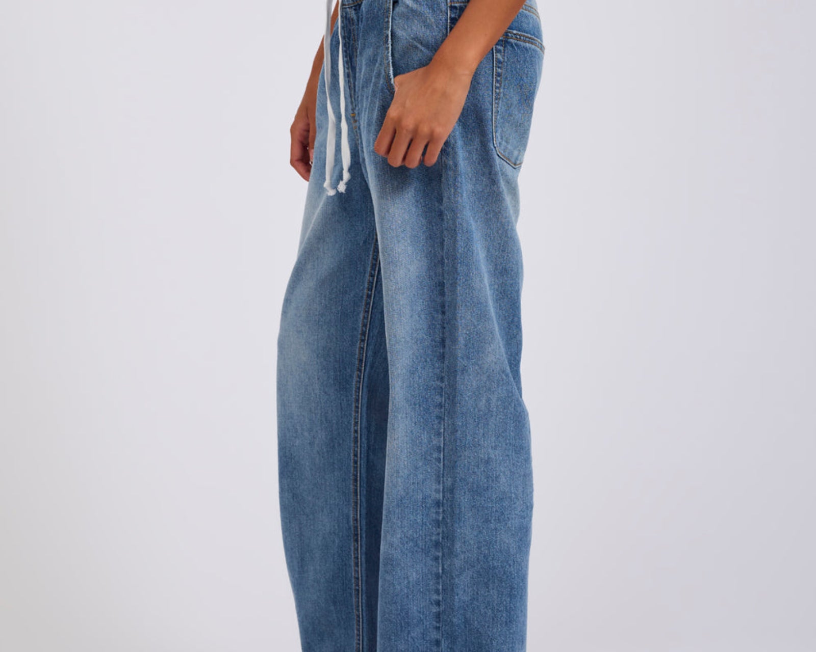 Roadhouse Mid Waist Wide Leg Drawstring Denim Jean - Hoodlum Blue