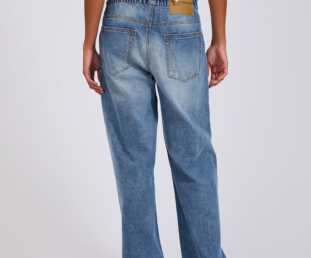 Roadhouse Mid Waist Wide Leg Drawstring Denim Jean - Hoodlum Blue