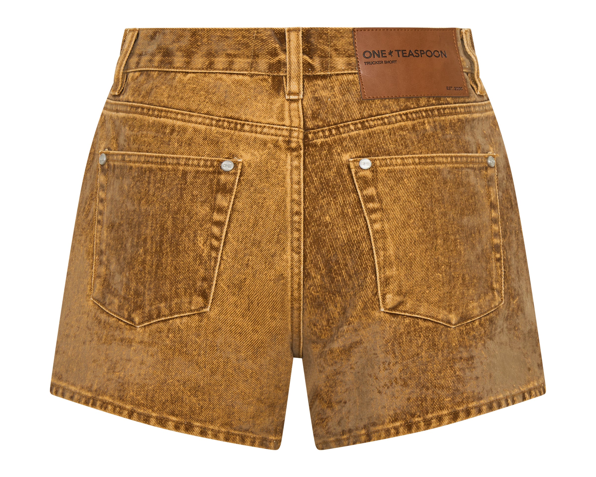 Truckers Mid Waist Relaxed Flocked Denim Shorts - Burnt Tobacco