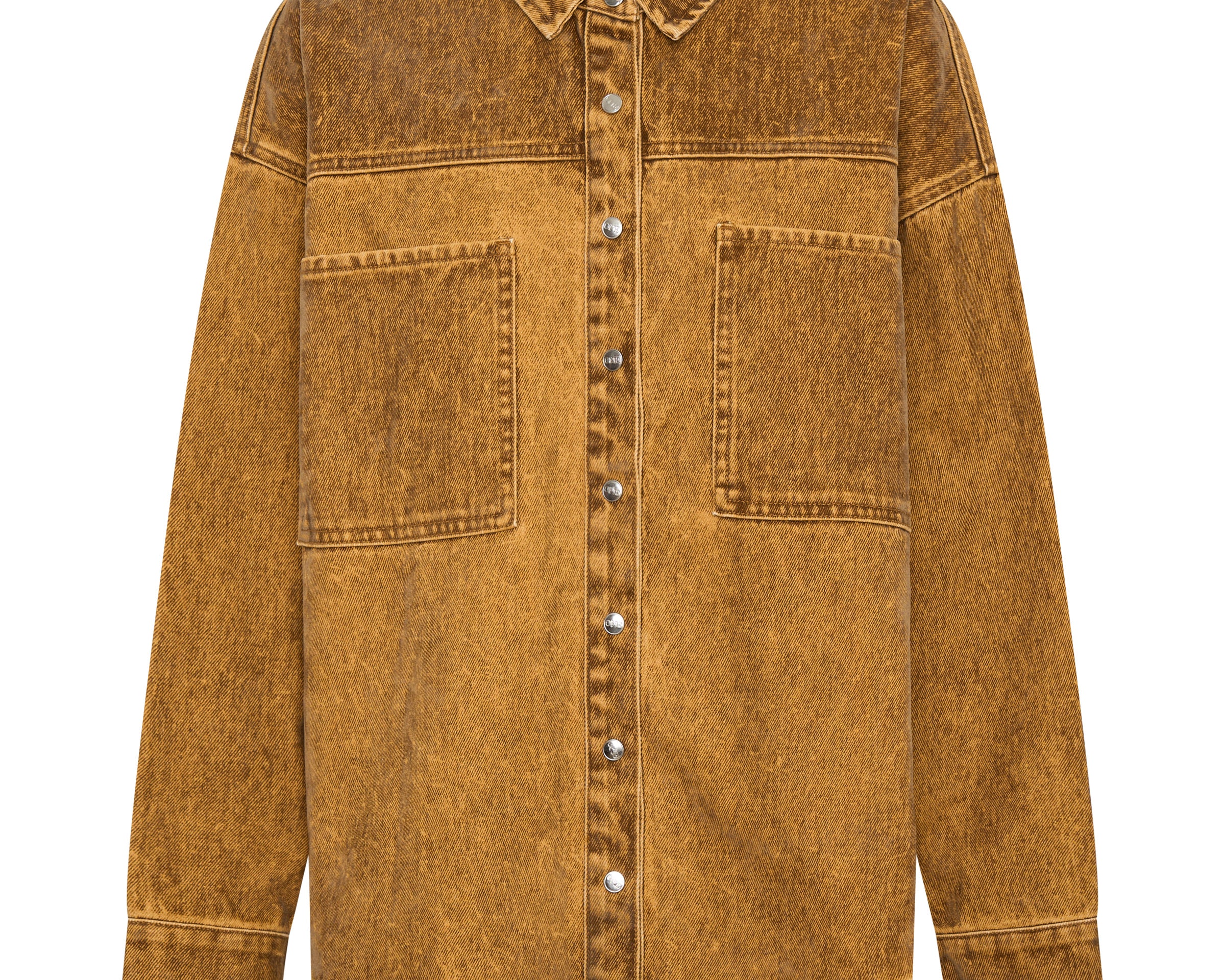 Daria Flocked Denim Shacket - Burnt Tobacco
