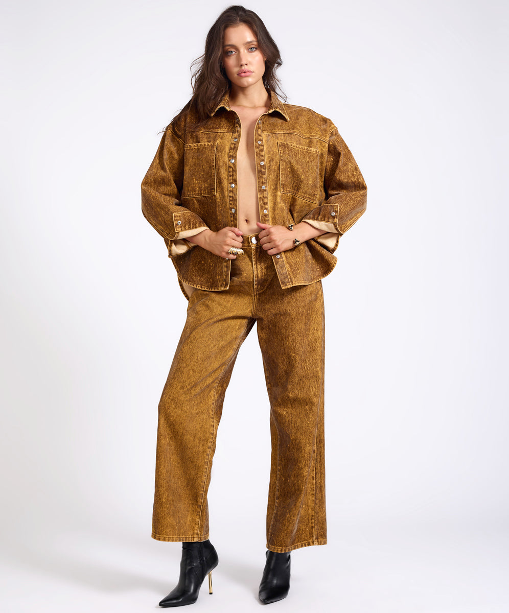 Products Baxters Mid Waist Wide Leg Denim Jeans - Burnt Tobacco