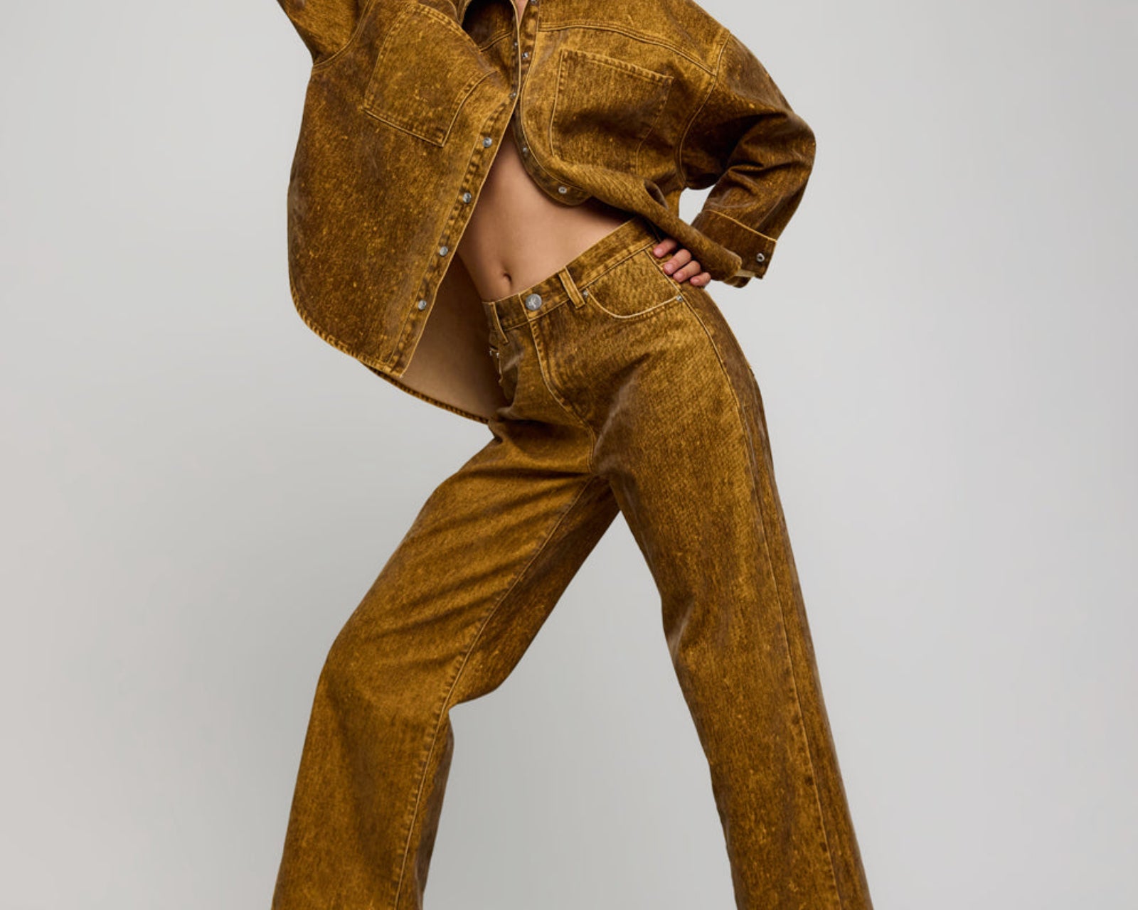Baxters Mid Waist Wide Leg Denim Jeans - Burnt Tobacco