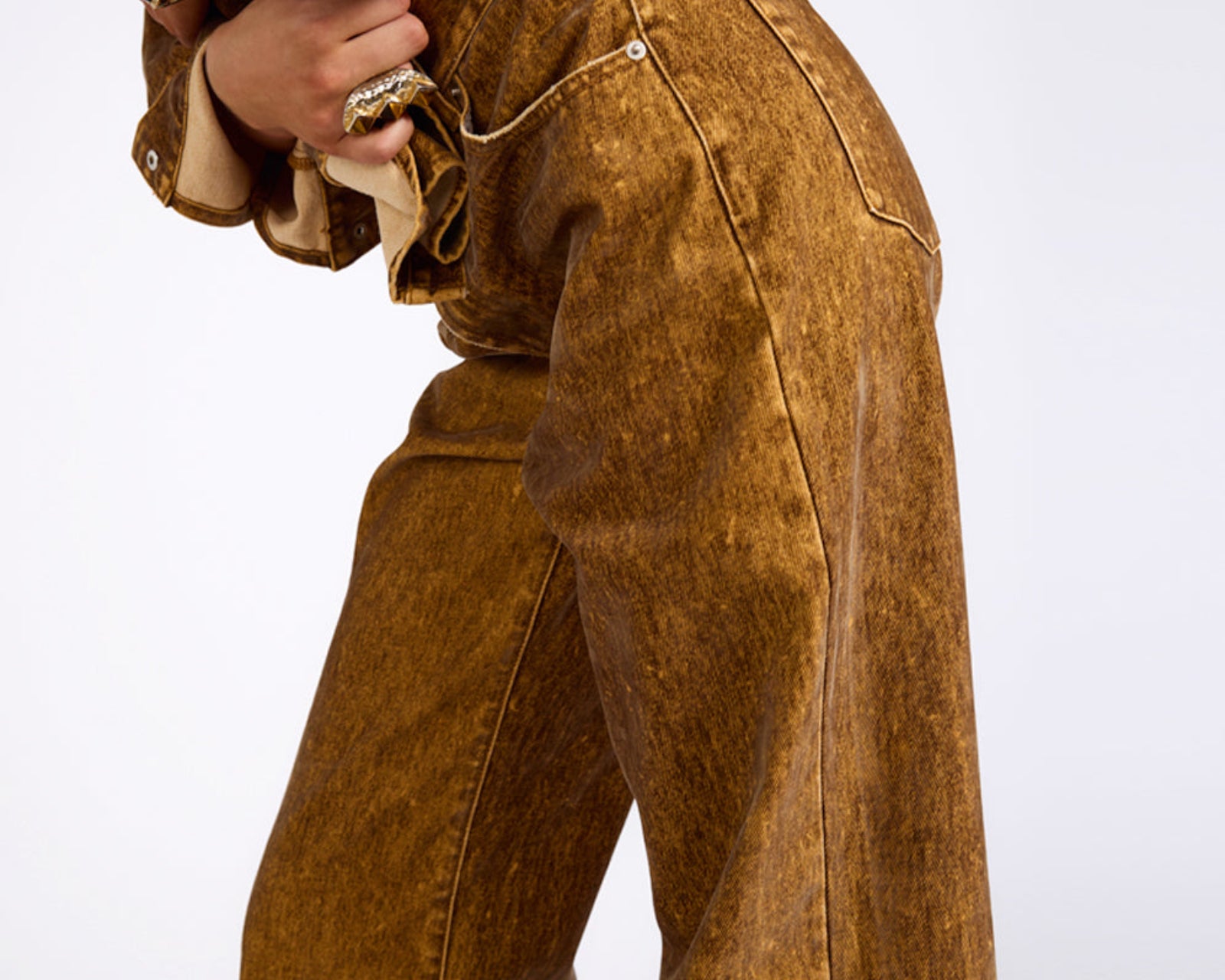 Baxters Mid Waist Wide Leg Denim Jeans - Burnt Tobacco