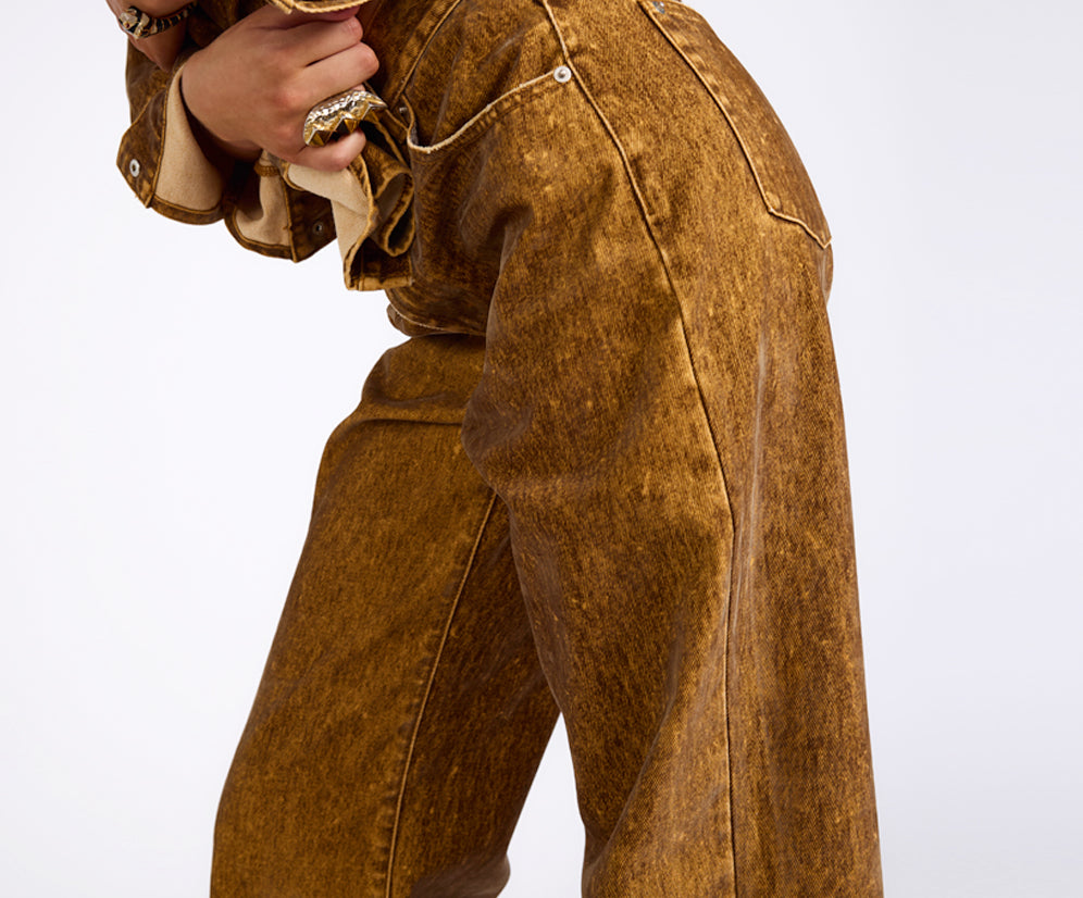 Baxters Mid Waist Wide Leg Denim Jeans - Burnt Tobacco