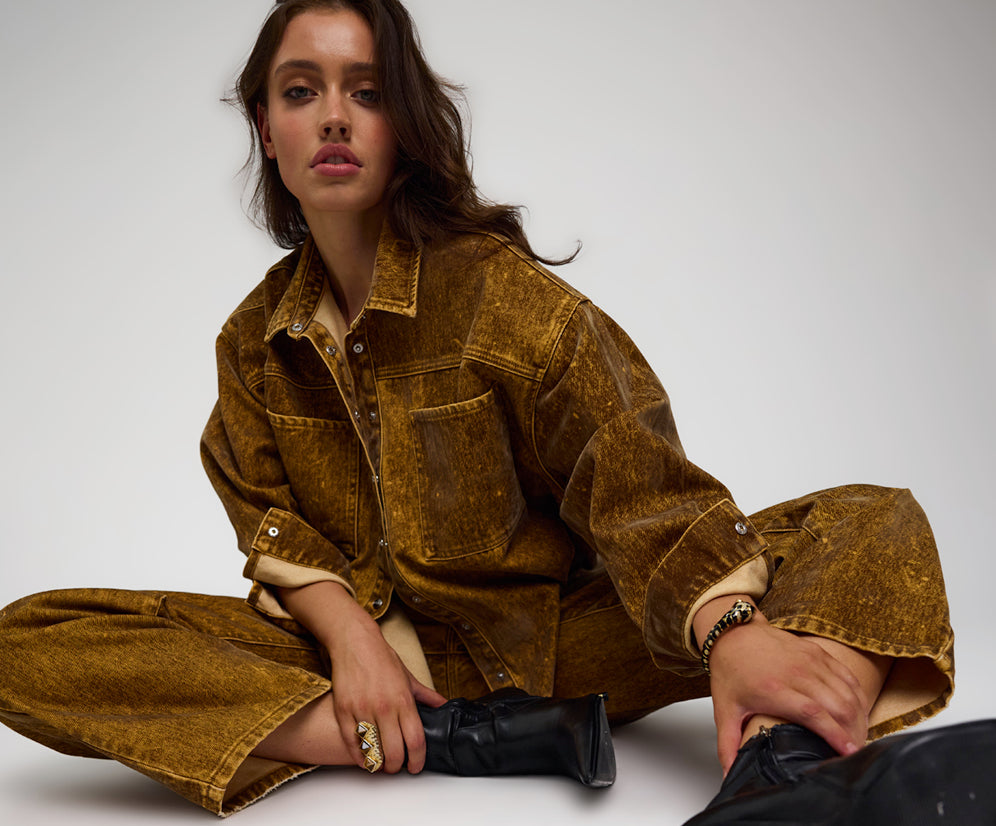 Baxters Mid Waist Wide Leg Denim Jeans - Burnt Tobacco