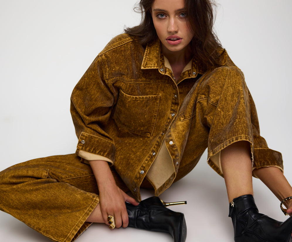 Baxters Mid Waist Wide Leg Denim Jeans - Burnt Tobacco