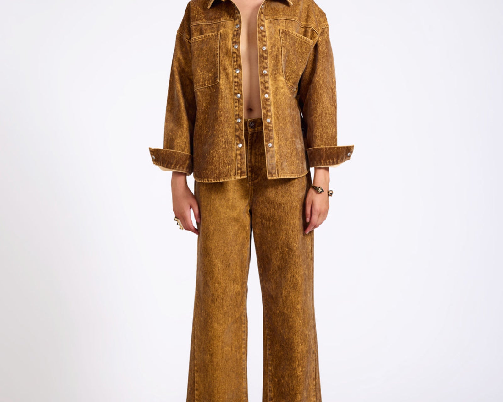 Baxters Mid Waist Wide Leg Denim Jeans - Burnt Tobacco