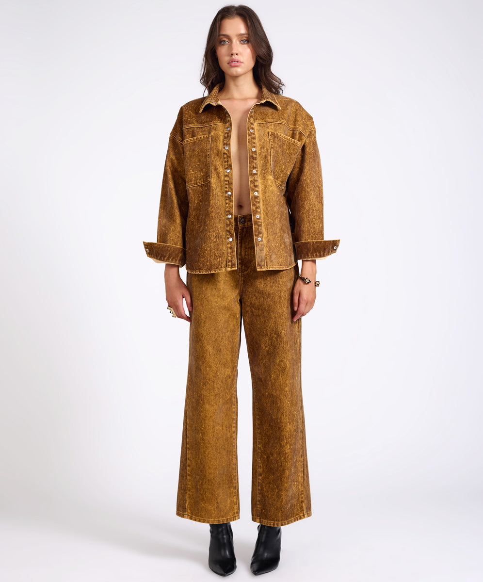 Products Baxters Mid Waist Wide Leg Denim Jeans - Burnt Tobacco