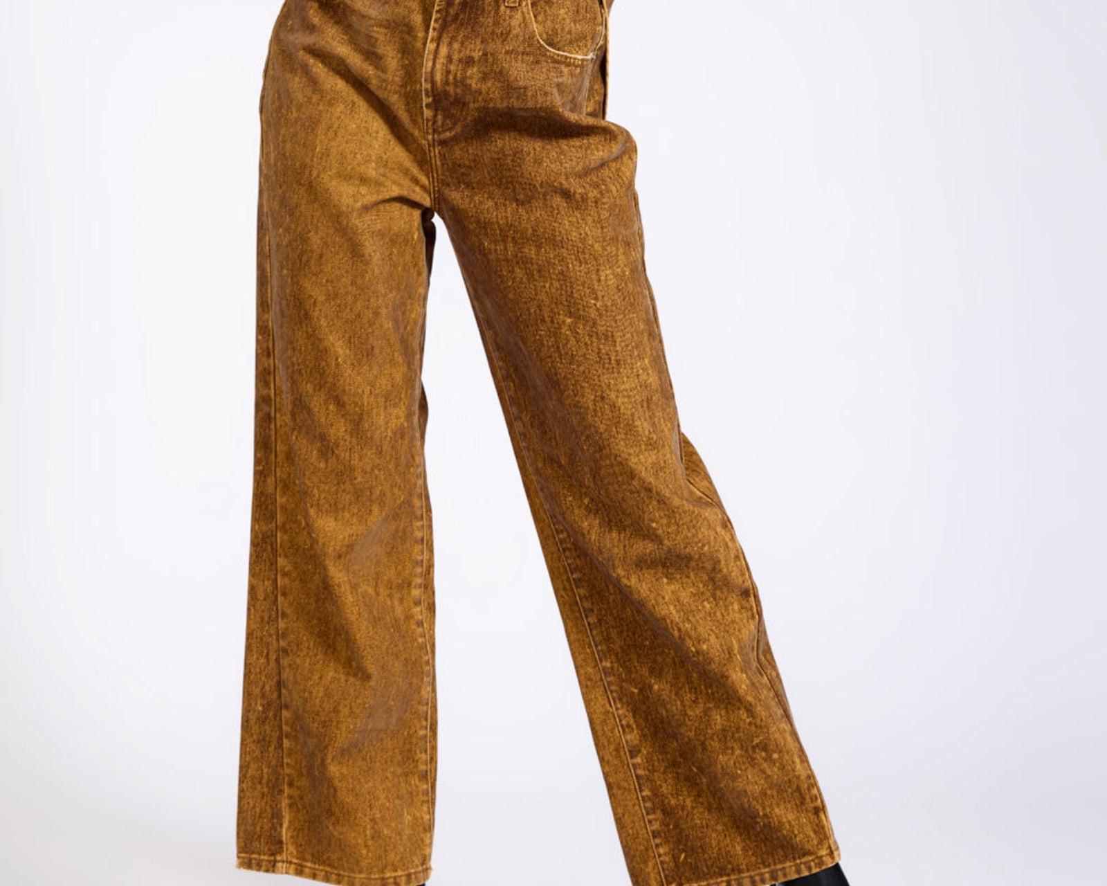 Baxters Mid Waist Wide Leg Denim Jeans - Burnt Tobacco