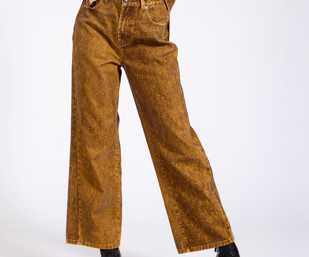 Baxters Mid Waist Wide Leg Denim Jeans - Burnt Tobacco