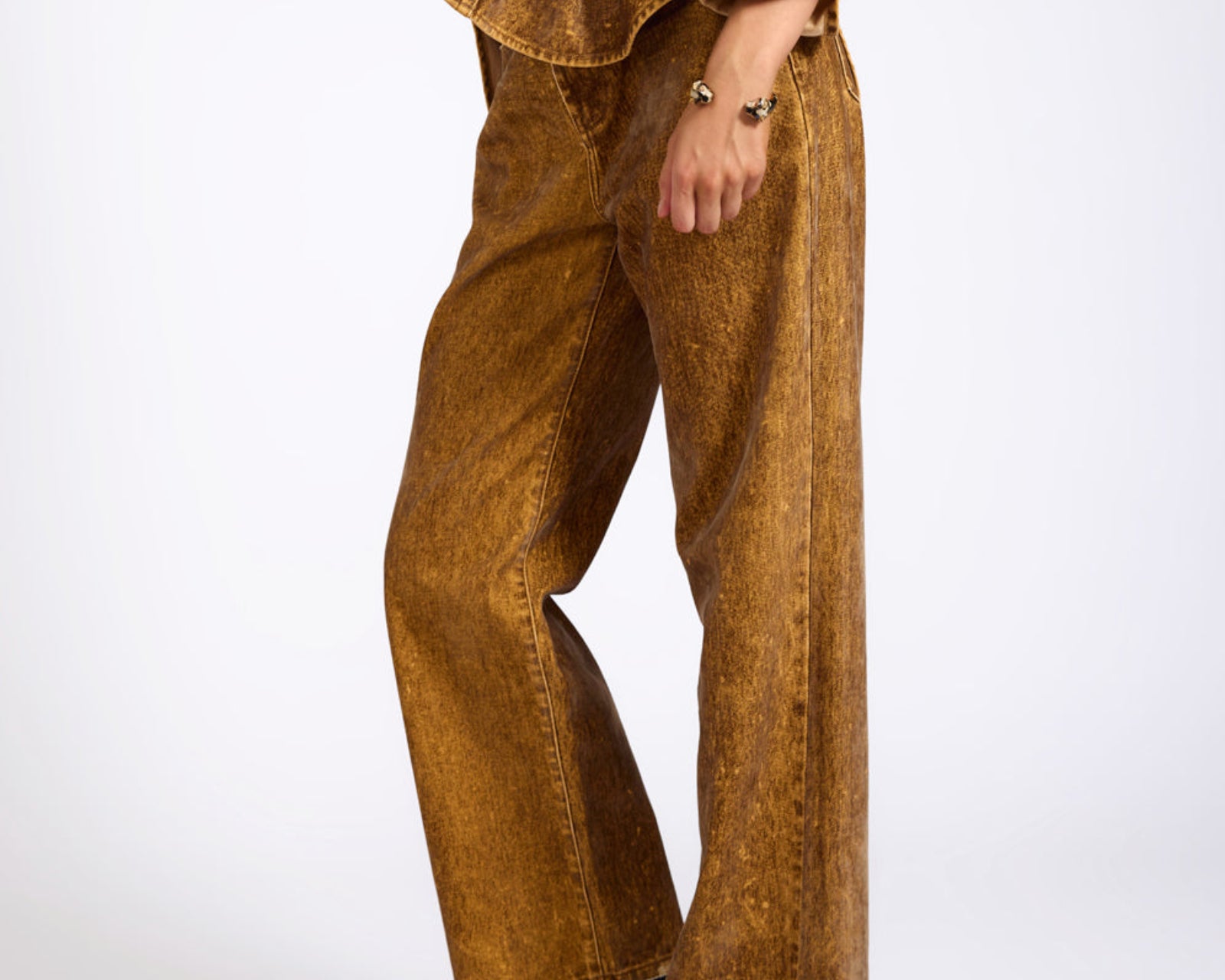 Baxters Mid Waist Wide Leg Denim Jeans - Burnt Tobacco