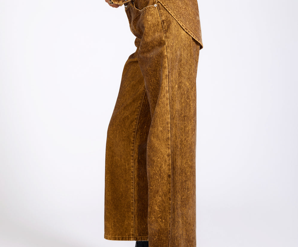 Baxters Mid Waist Wide Leg Denim Jeans - Burnt Tobacco