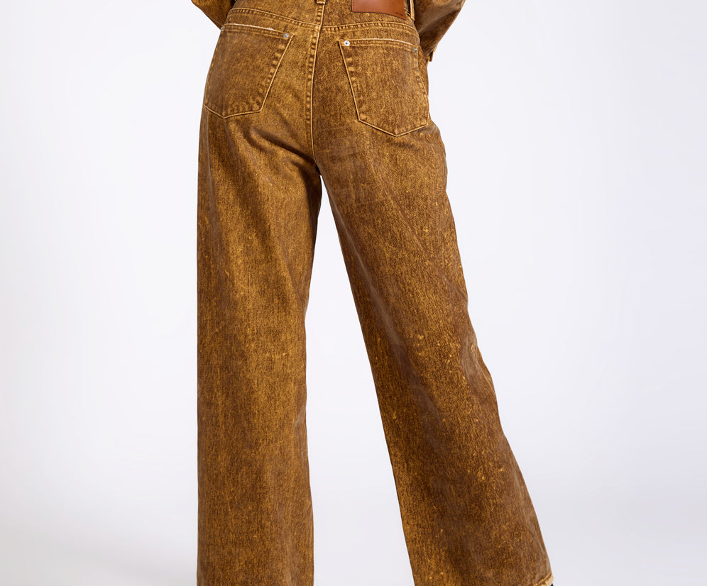 Baxters Mid Waist Wide Leg Denim Jeans - Burnt Tobacco