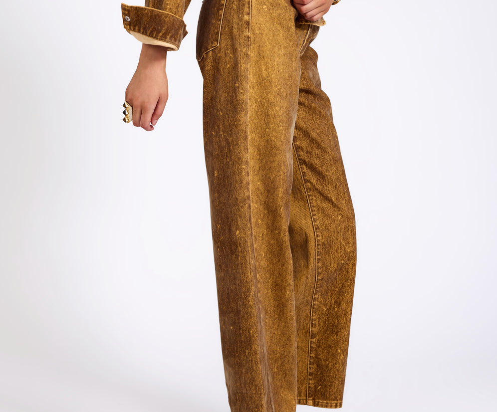 Baxters Mid Waist Wide Leg Denim Jeans - Burnt Tobacco