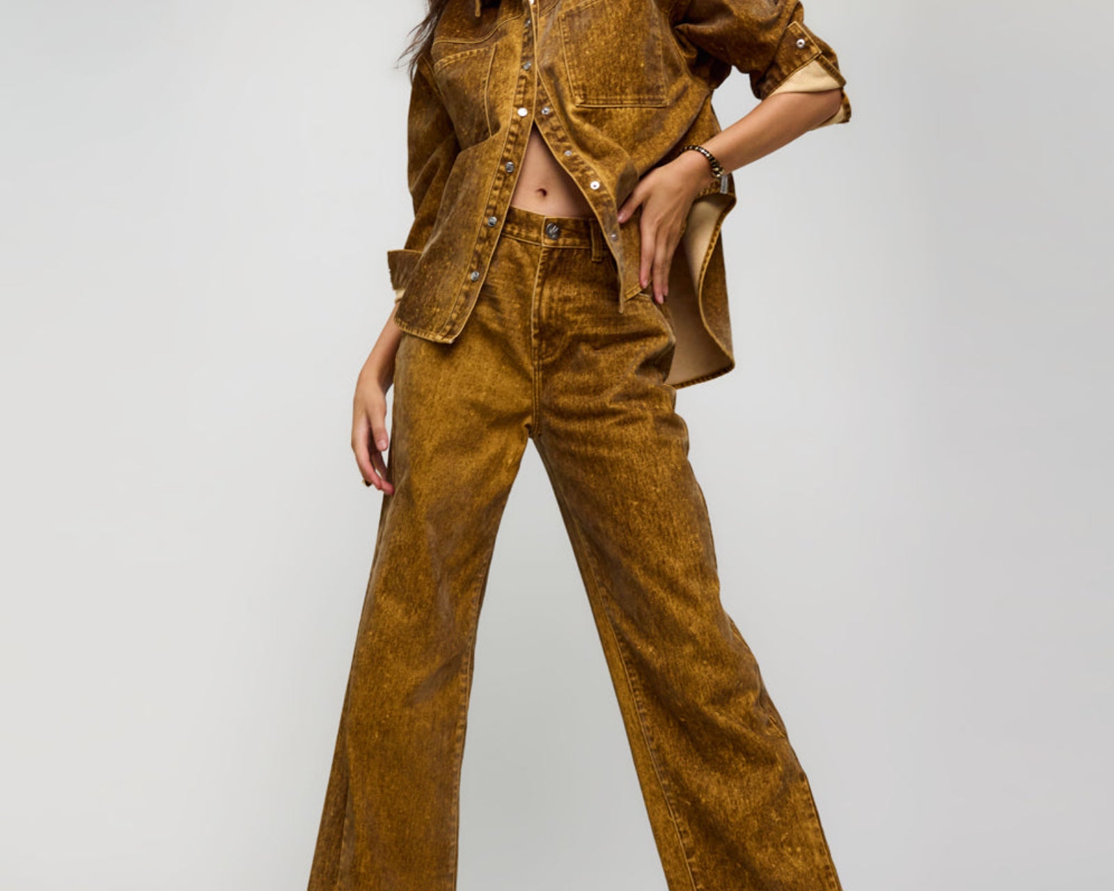 Baxters Mid Waist Wide Leg Denim Jeans - Burnt Tobacco