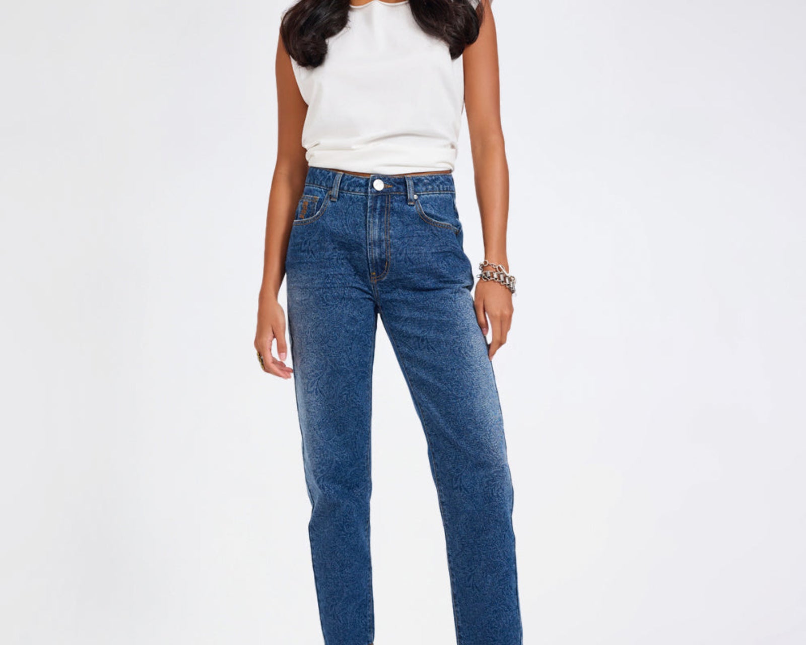 Slims High Waist Cropped Slim Fit Denim Jeans - Blue Paisley