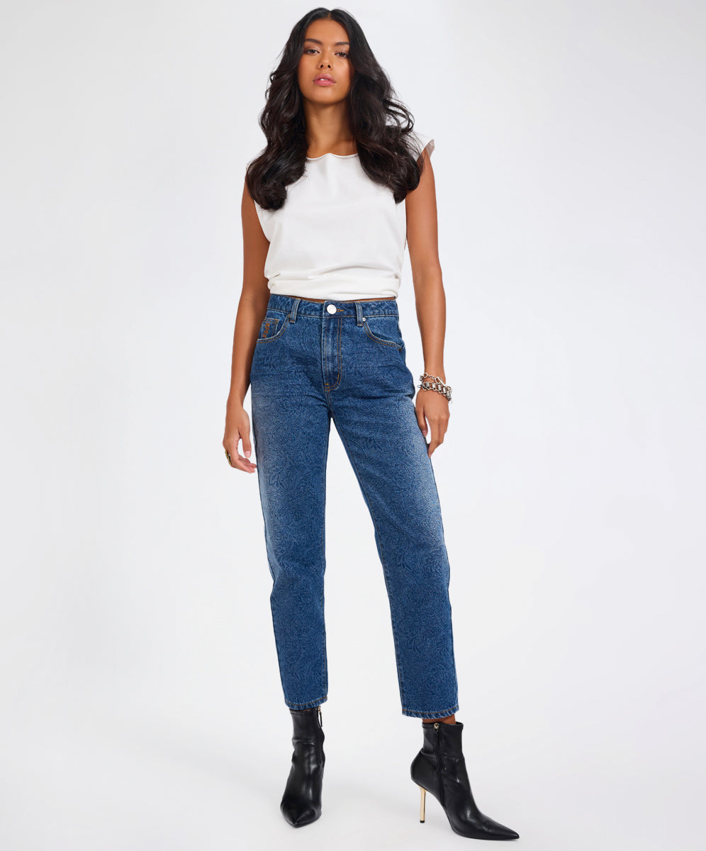 Products Slims High Waist Cropped Slim Fit Denim Jeans - Blue Paisley