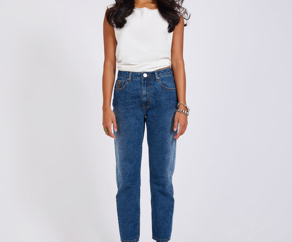 Slims High Waist Cropped Slim Fit Denim Jeans - Blue Paisley