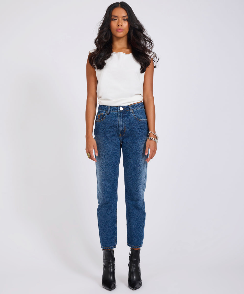 Products Slims High Waist Cropped Slim Fit Denim Jeans - Blue Paisley