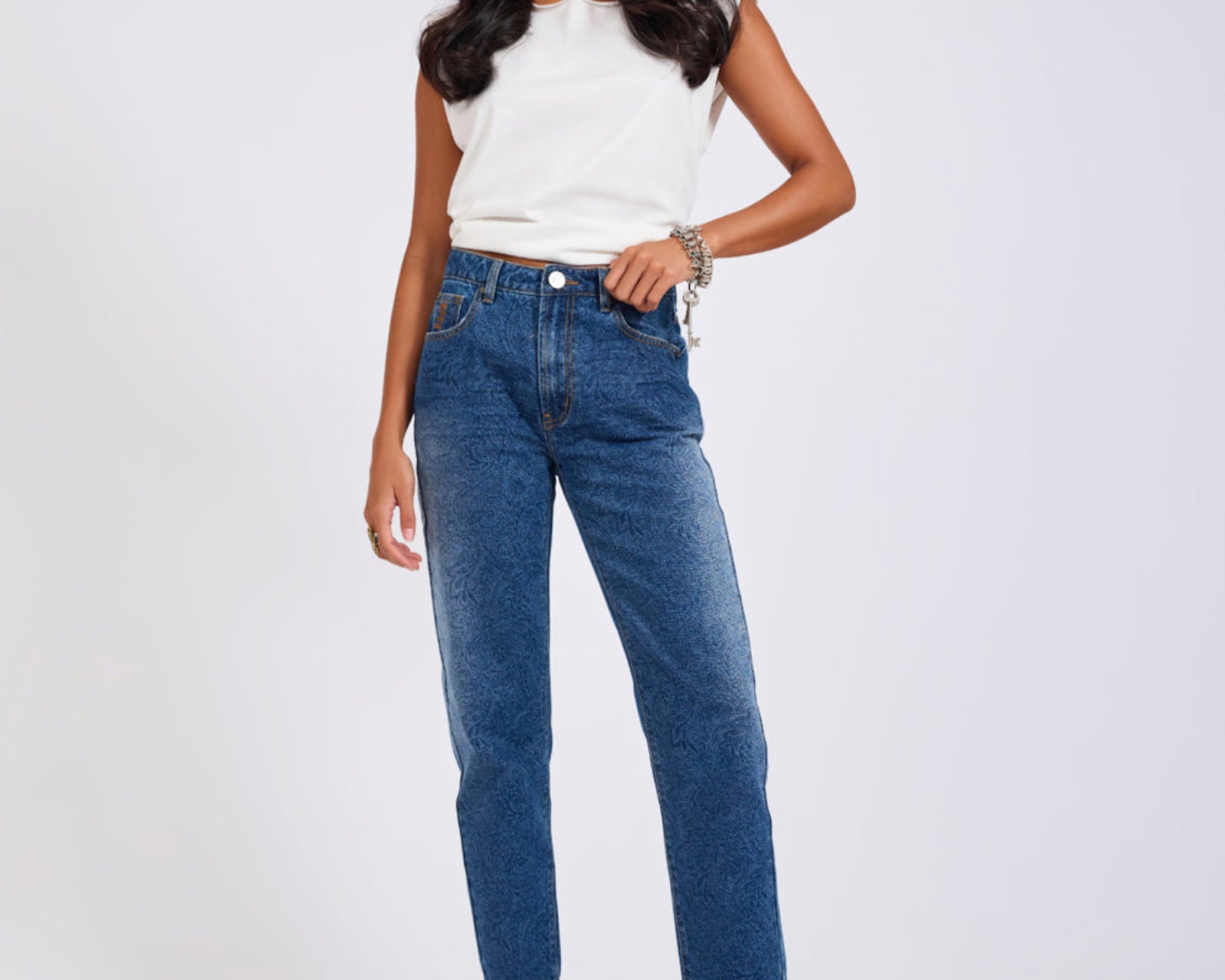 Slims High Waist Cropped Slim Fit Denim Jeans - Blue Paisley